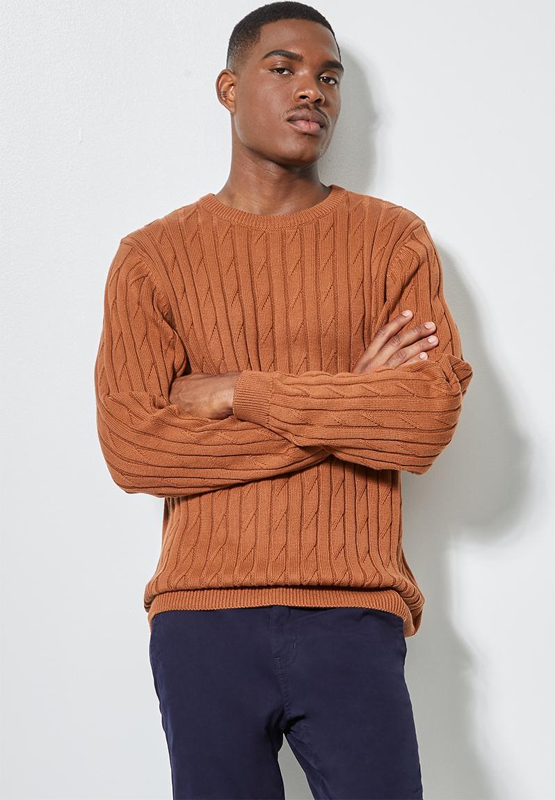 Regular fit cable knit jersey - tobacco Superbalist Knitwear ...