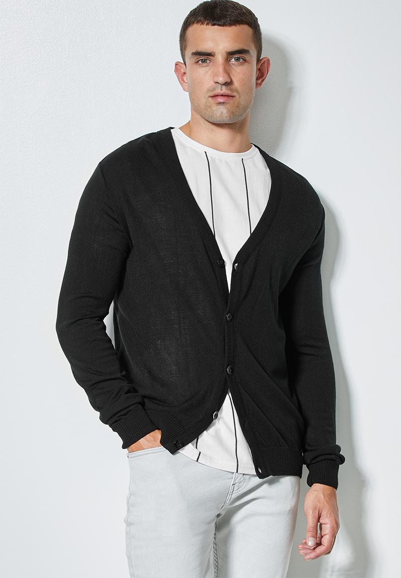 Lightweight button through cardigan - black Superbalist Knitwear ...