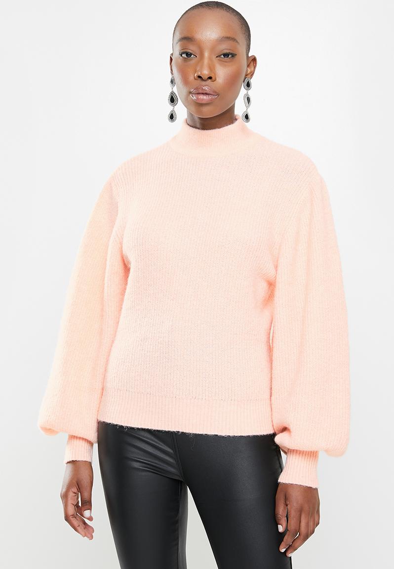 Balloon sleeve marl high neck jumper - pink Missguided Knitwear ...