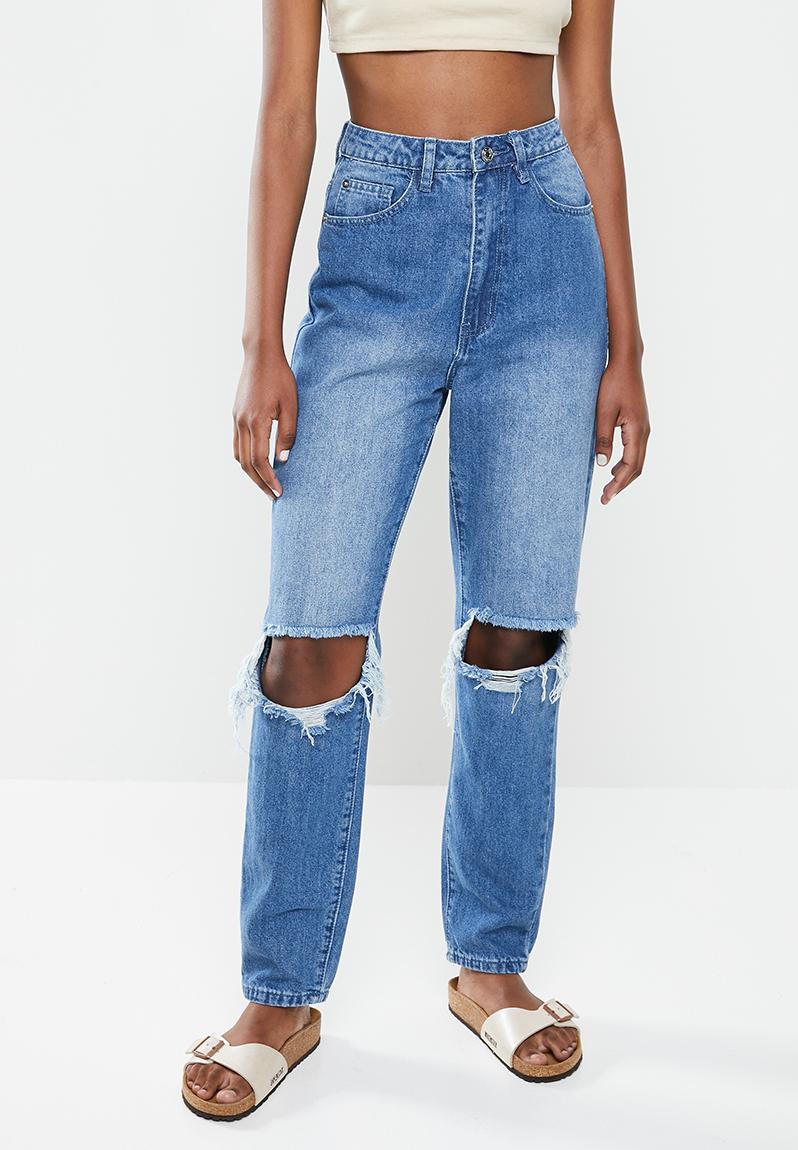 Double Knee Rip Riot Jean Blue Missguided Jeans Superbalist Com