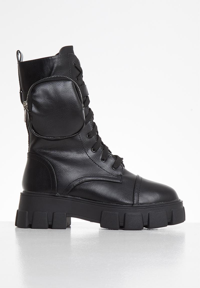 public desire intention chunky calf boot with pouch in black