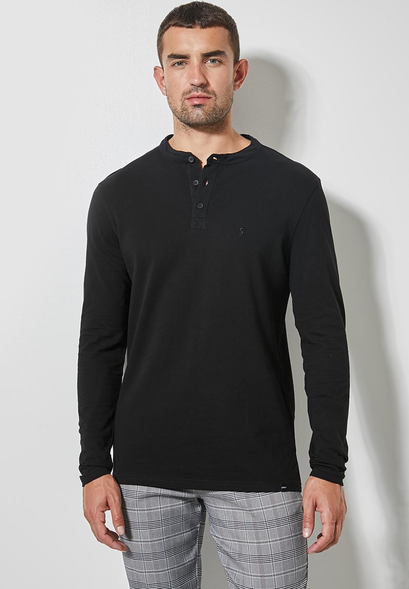 Mandarin collar long sleeve slim golfer - black Superbalist T-Shirts ...