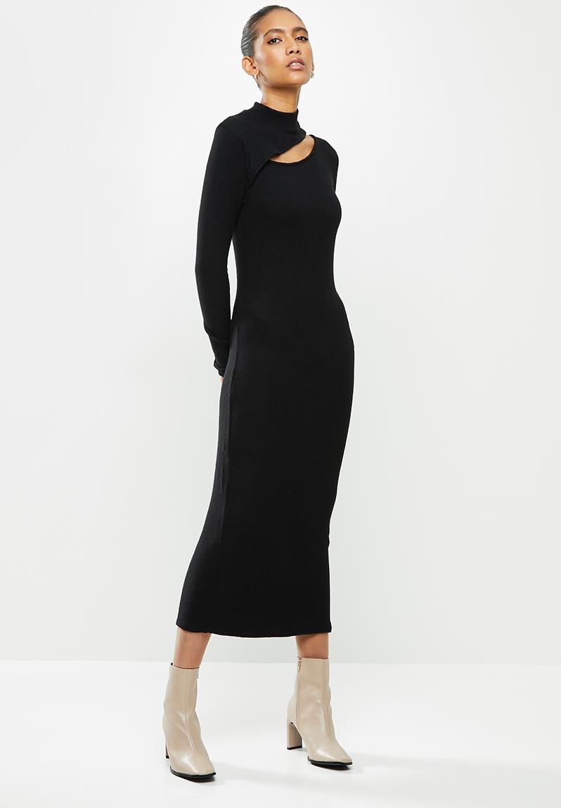 Turtleneck cutout column midi dress black VELVET Casual