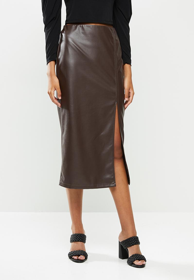 Pu pencil skirt with slit - chocolate VELVET Skirts | Superbalist.com