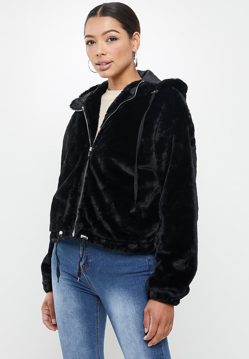Faux fur hooded bomber jacket - black Missguided Jackets | Superbalist.com