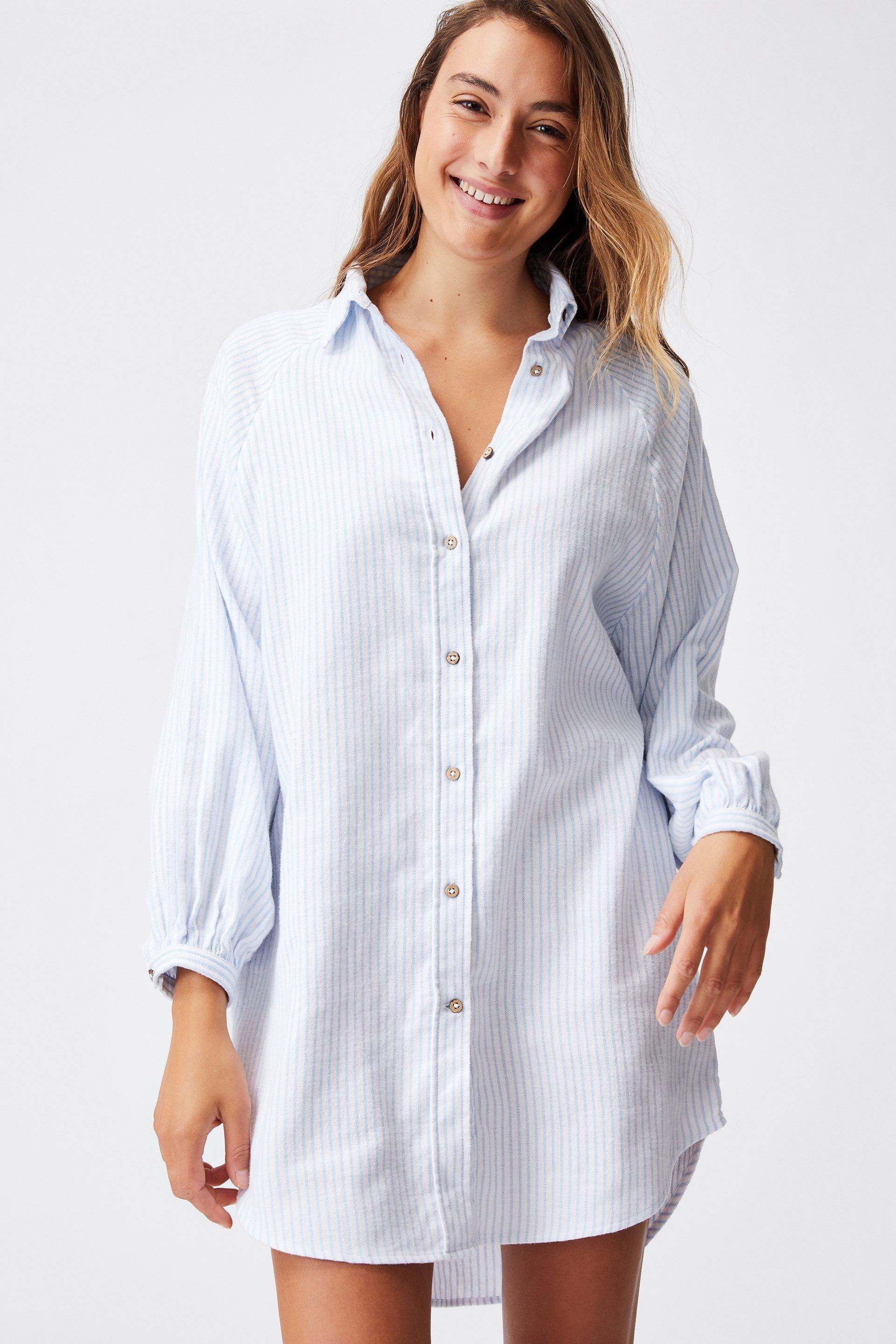 Sleep And Lounge Cotton Pajama Shirt | Balanced Stripe 74849-2164 main image 0