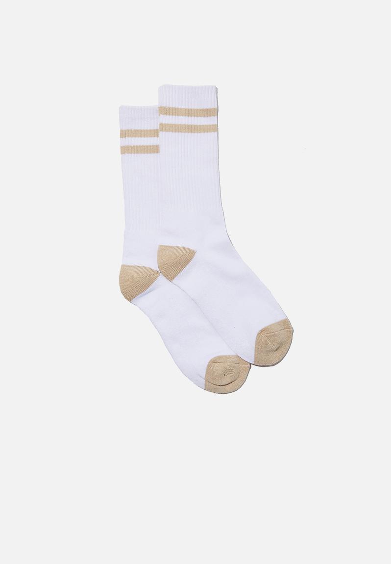 Retro ribbed socks - white/beige stripes Factorie Socks | Superbalist.com