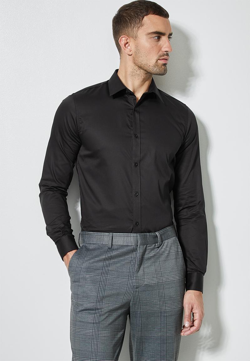 Slim fit cotton sateen l/s shirt - black Superbalist Formal Shirts ...