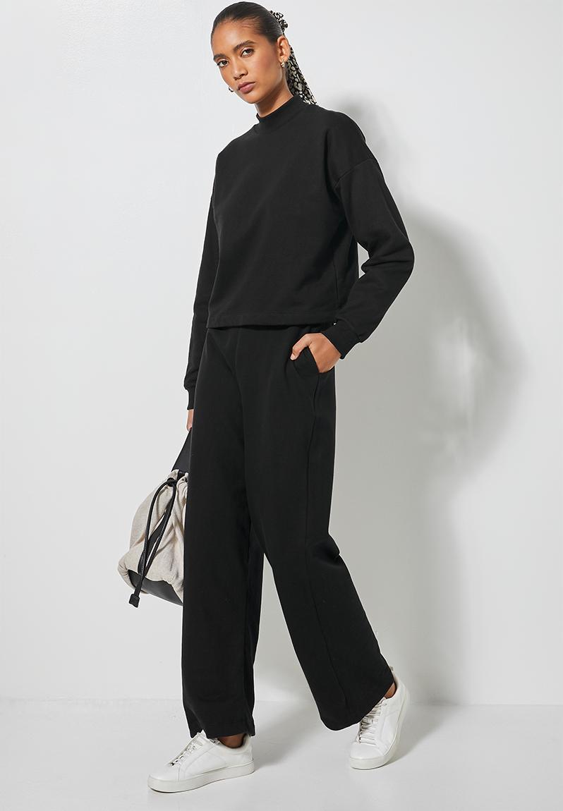 black wide leg track pants