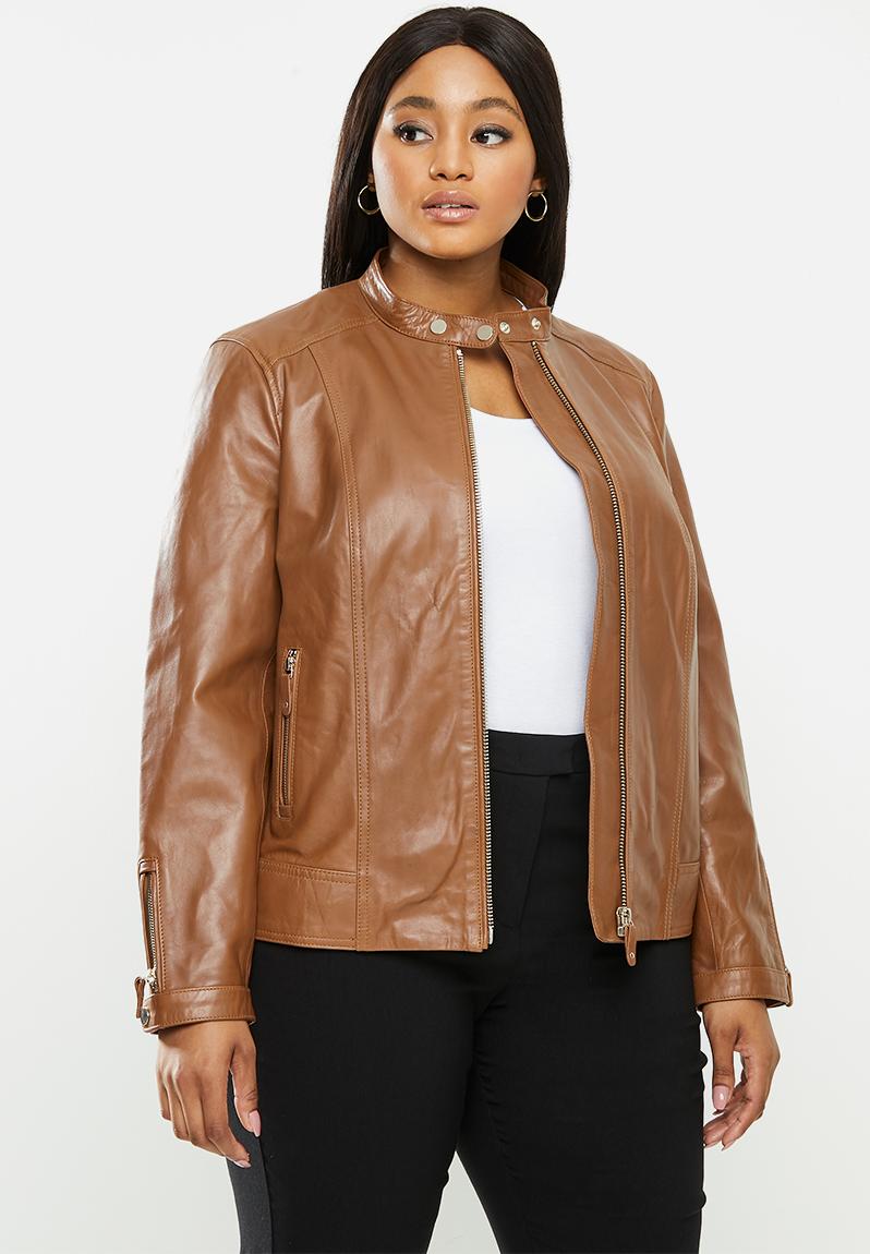 Plus Leather Jacket chelasea - medium brown Violeta by Mango Jackets ...