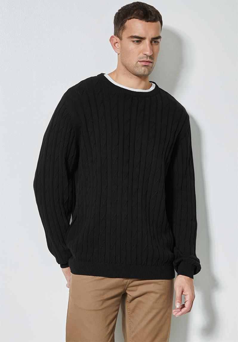 Regular fit cable knit jersey - black Superbalist Knitwear ...