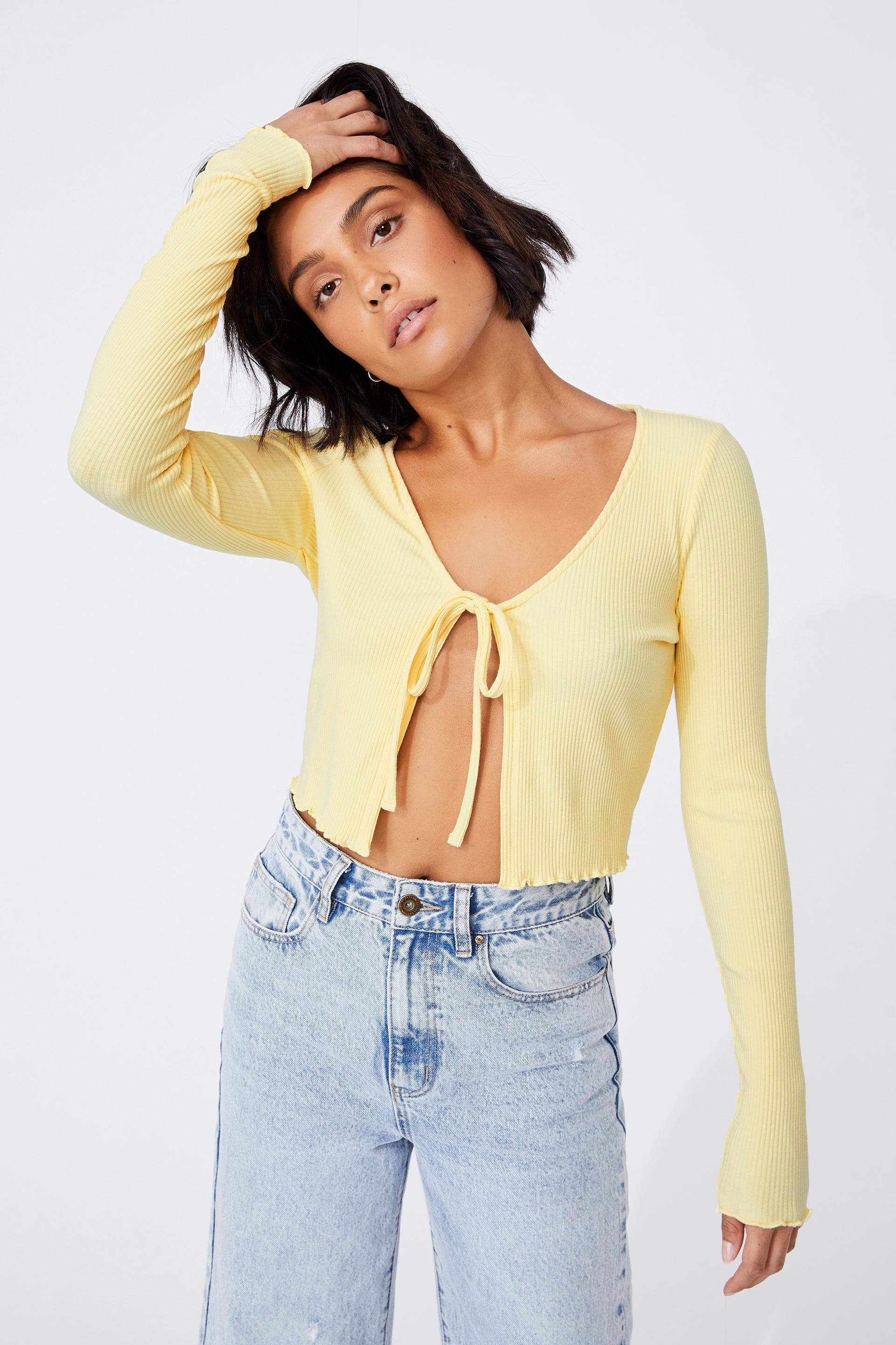 Vivvy tie front long sleeve cardi - lemon Cotton On Knitwear ...