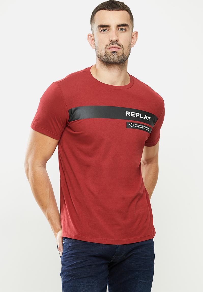 Replay retro stripe print tee - red Replay T-Shirts & Vests ...