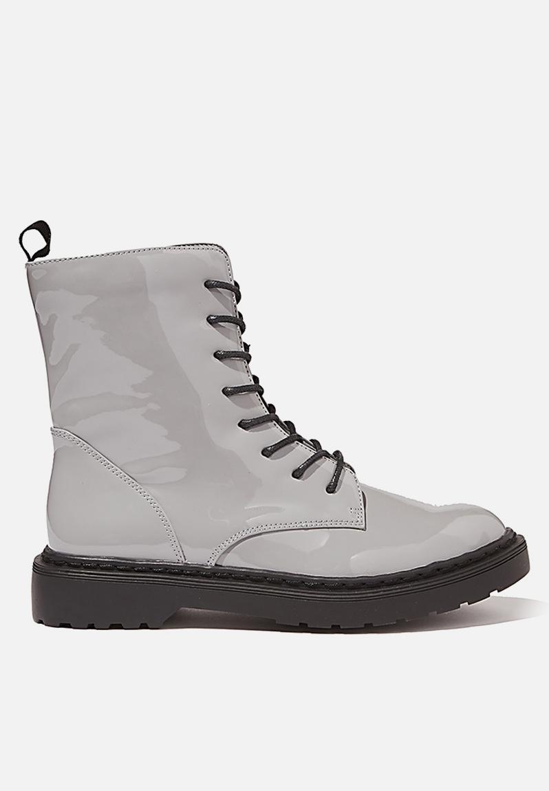 Freda combat lace up boot - grey patent Cotton On Boots | Superbalist.com