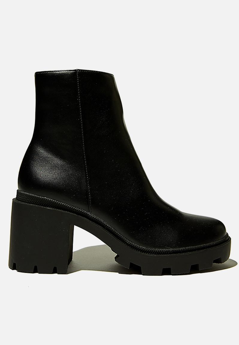 Pia combat lug sole heel boot - black smooth Cotton On Boots ...