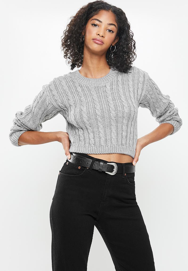 Cable knit crop top fitted - grey melange Blake Knitwear | Superbalist.com
