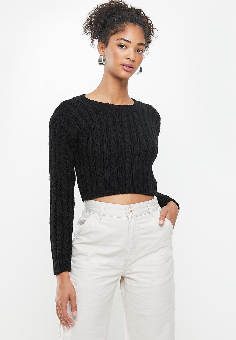 Cable knit crop top fitted - black Blake Knitwear | Superbalist.com
