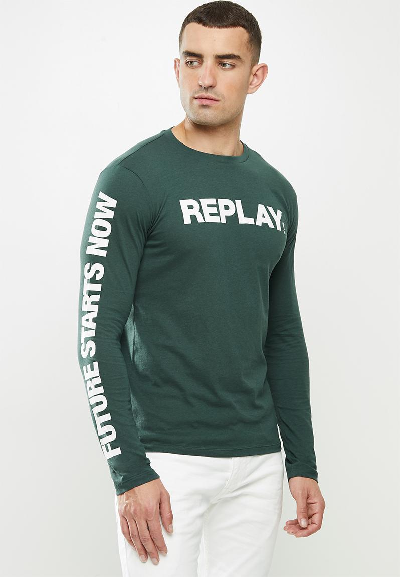Replay long sleeve printed tee - green Replay T-Shirts & Vests