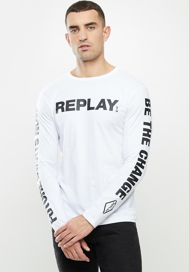 Replay long sleeve printed tee - white Replay T-Shirts & Vests