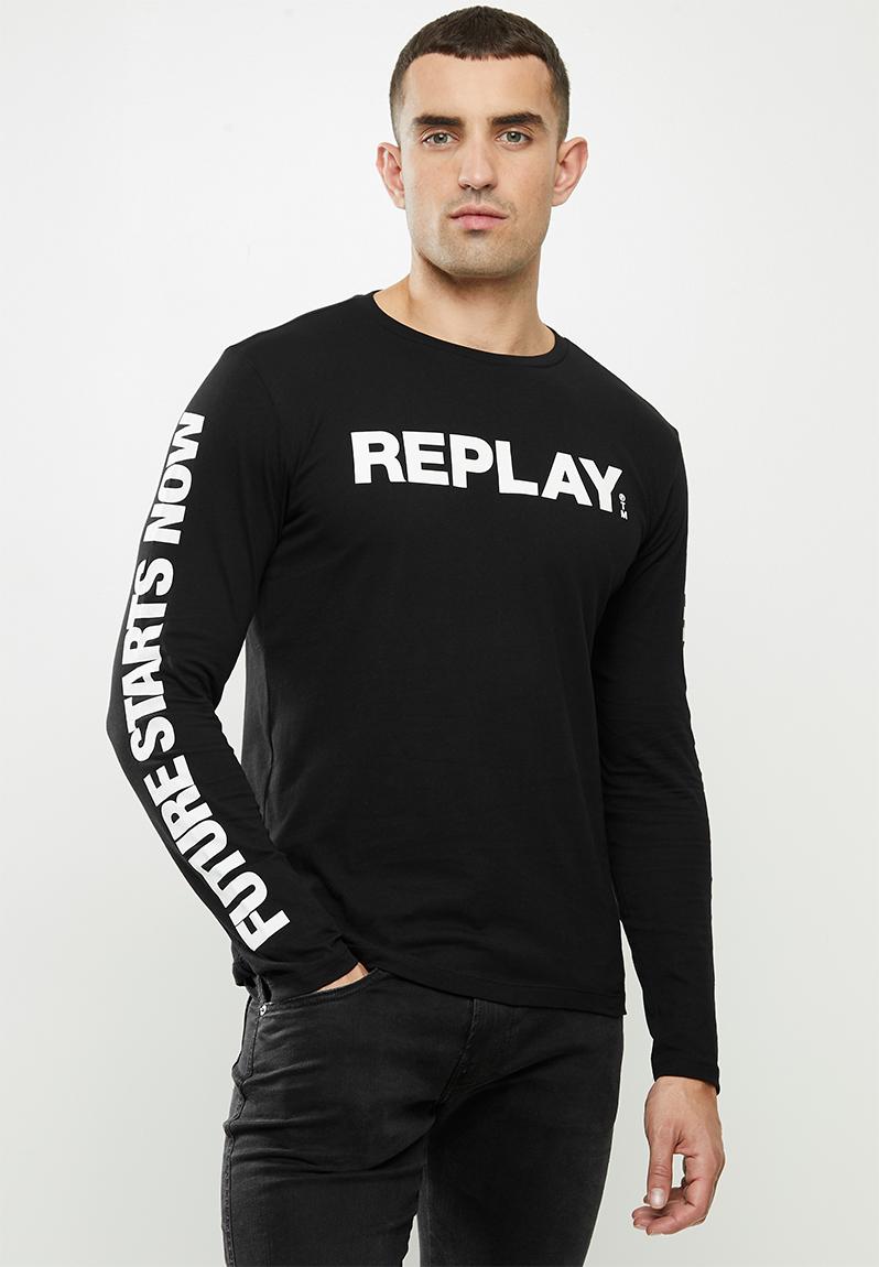 Replay long sleeve printed tee - black Replay T-Shirts & Vests | Superbalist.com