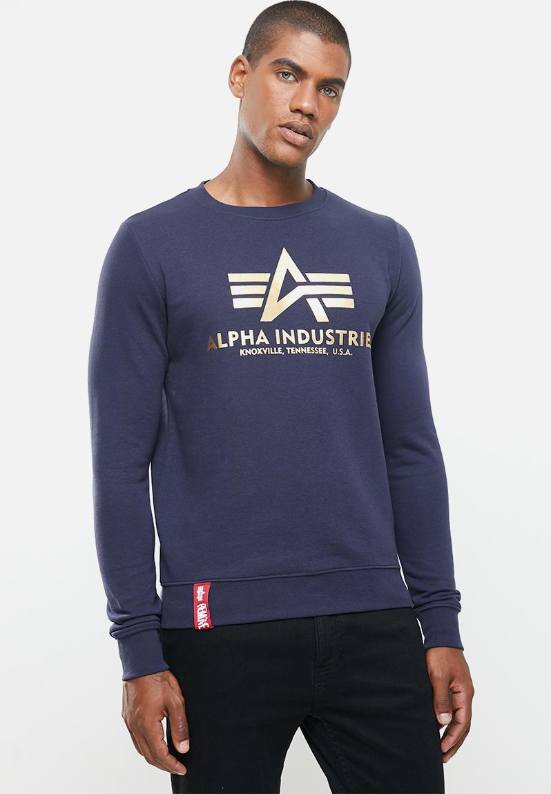 Alpha basic logo crew - navy & gold Alpha Industries Hoodies & Sweats ...