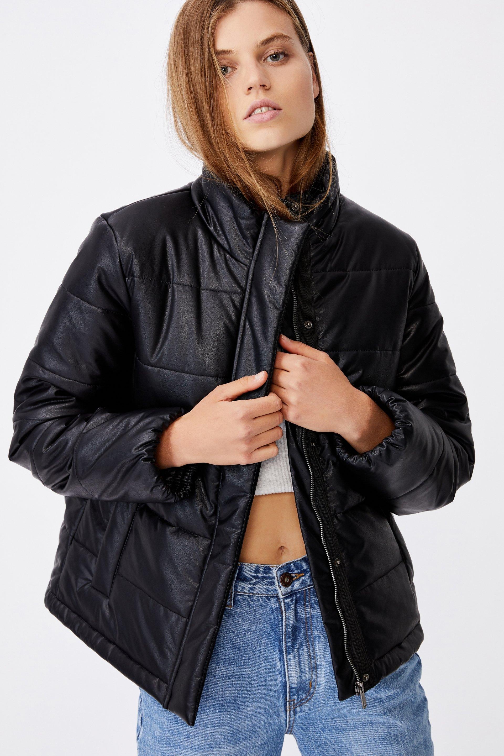 Vegan leather puffer jacket - black Cotton On Jackets | Superbalist.com