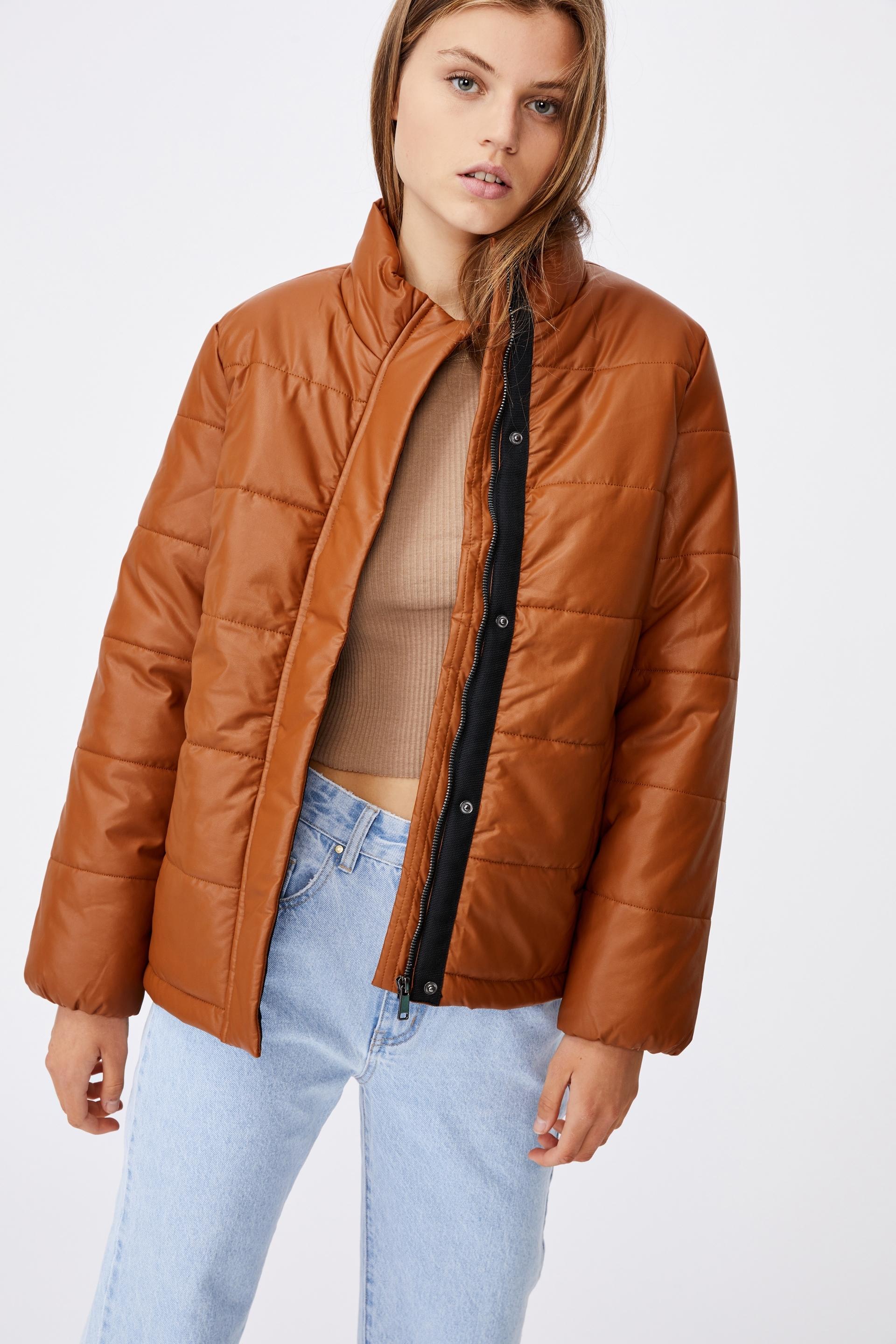Vegan leather puffer jacket - tan Cotton On Jackets | Superbalist.com