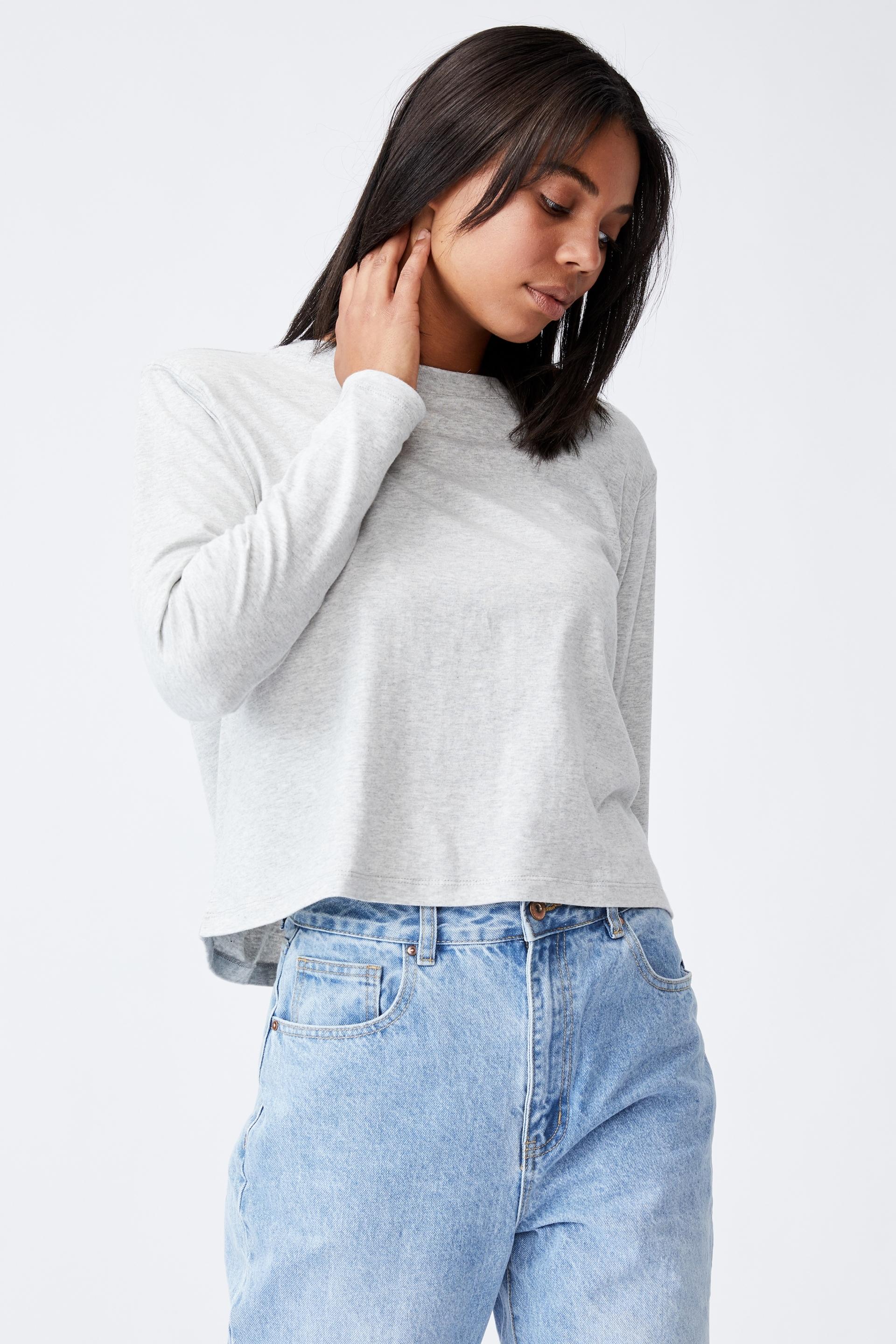 Padded shoulder long sleeve top - light grey marle Cotton On T-Shirts ...