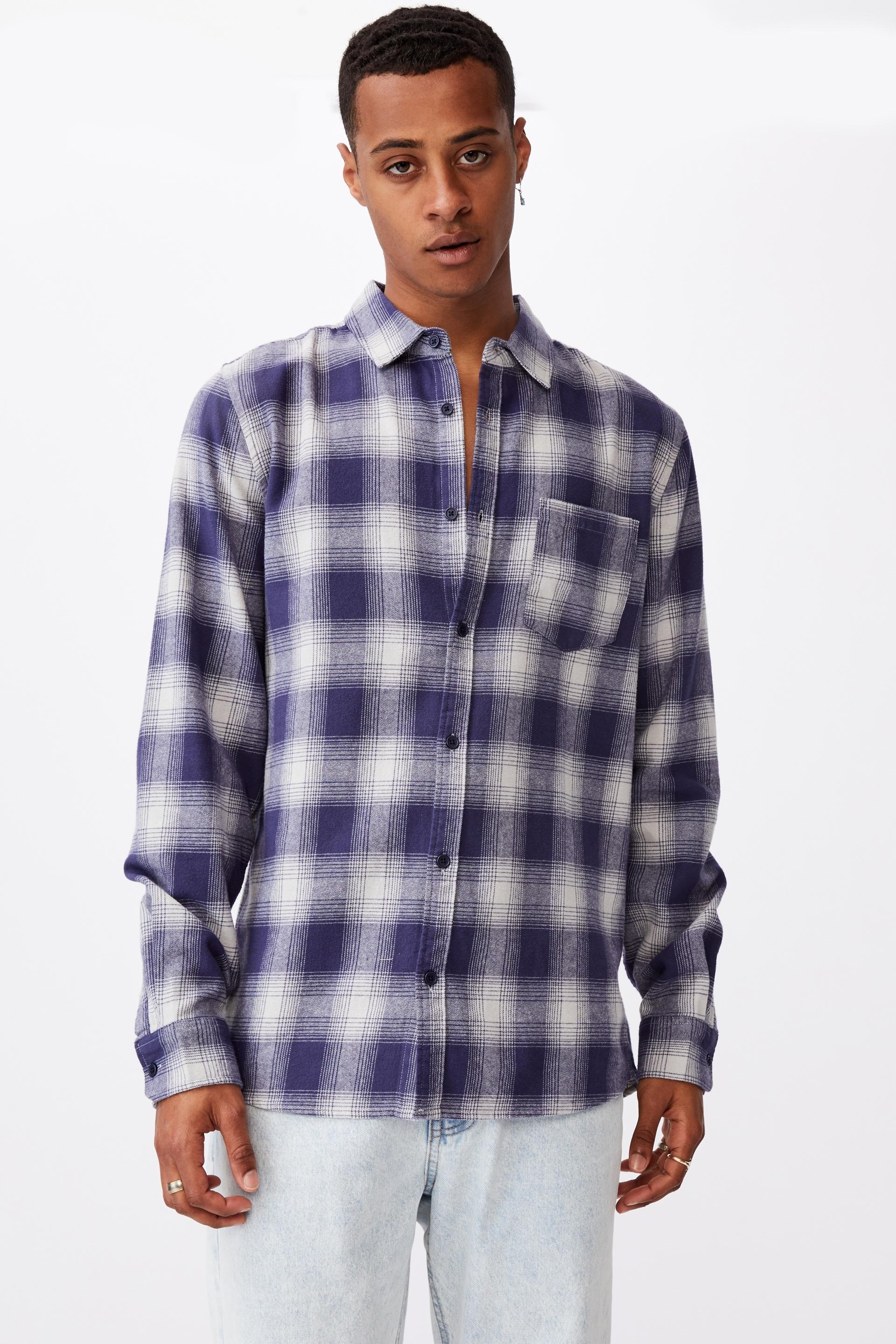 Washed long sleeve check shirt - mid blue ombre check Cotton On Shirts ...