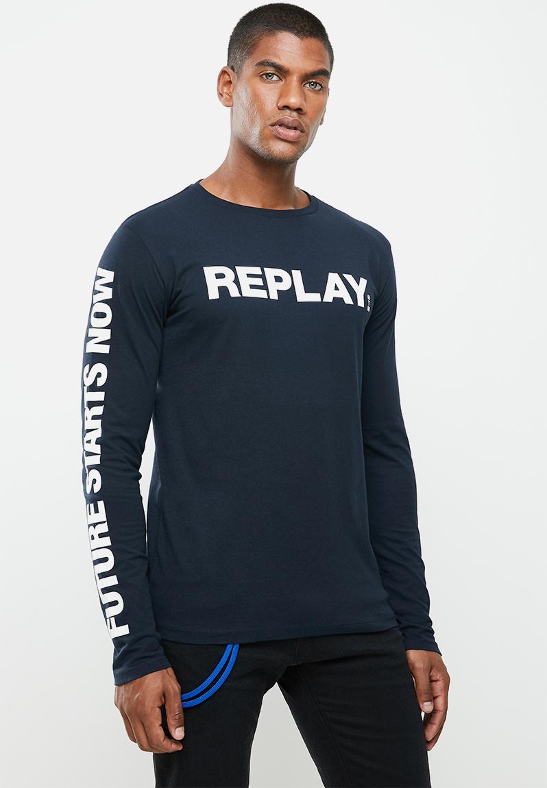 Replay long sleeve printed tee - navy Replay T-Shirts & Vests ...