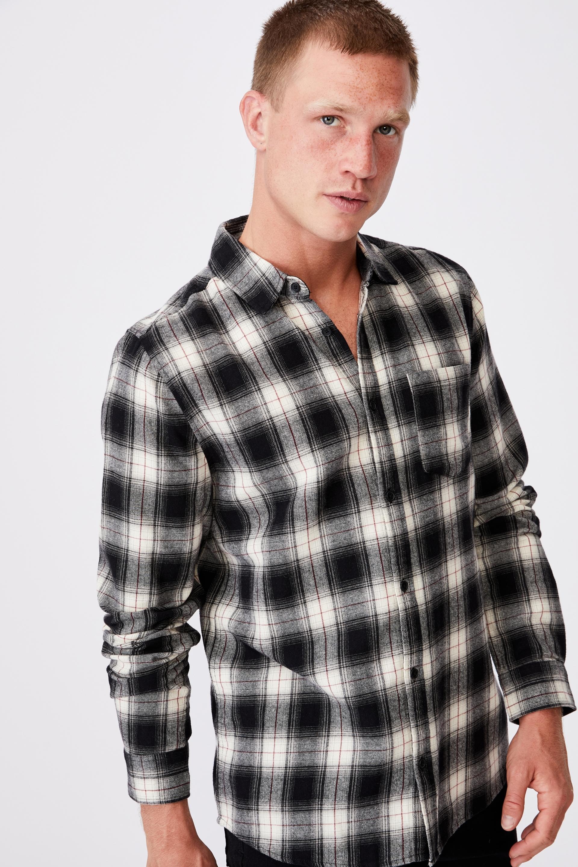 women's red and black check shirt