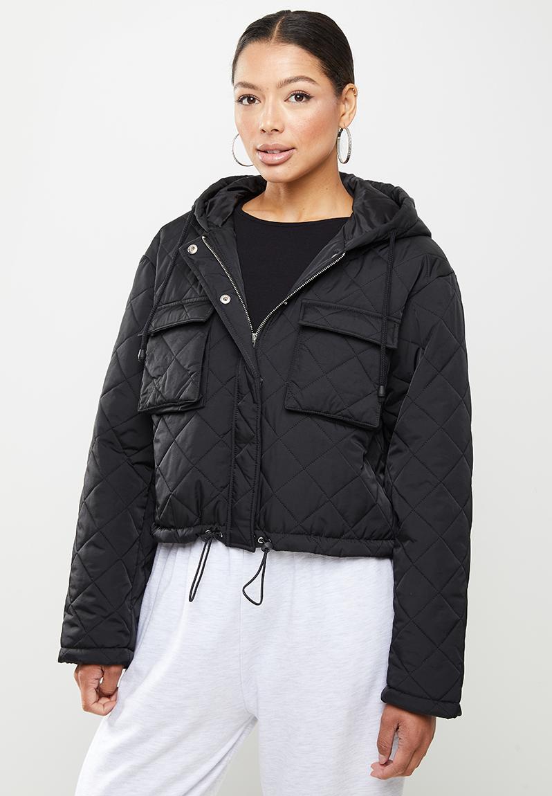 Hooded cropped quilted jacket - black Missguided Jackets | Superbalist.com