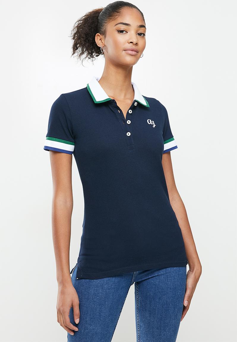Contrast collar pique golfer - navy Aca Joe T-Shirts, Vests & Camis ...