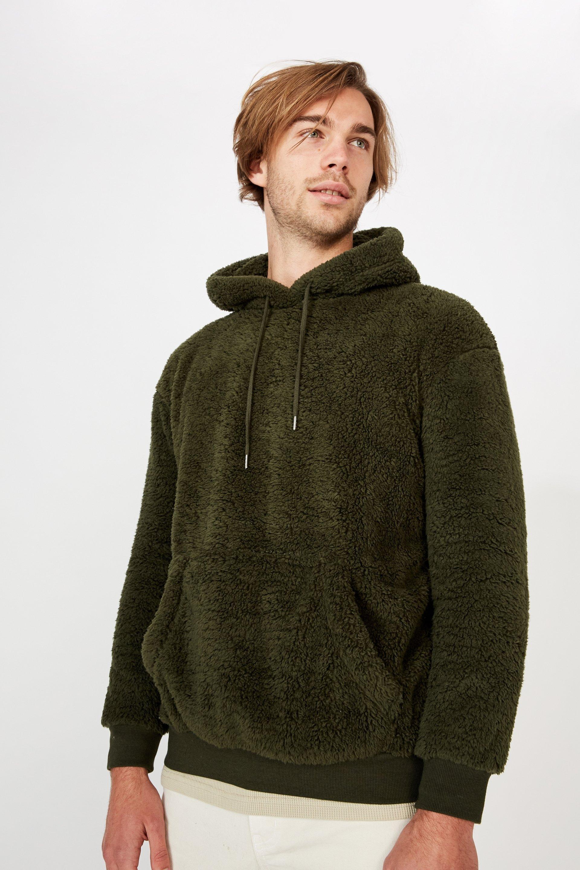 Drop shoulder teddy fleece hood - duffle green Cotton On Hoodies ...