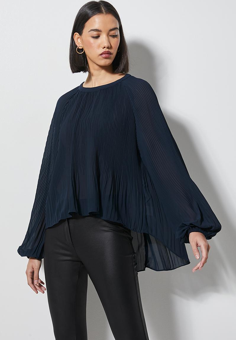 Raglan sleeve mushroom pleated blouse - navy Superbalist Blouses ...