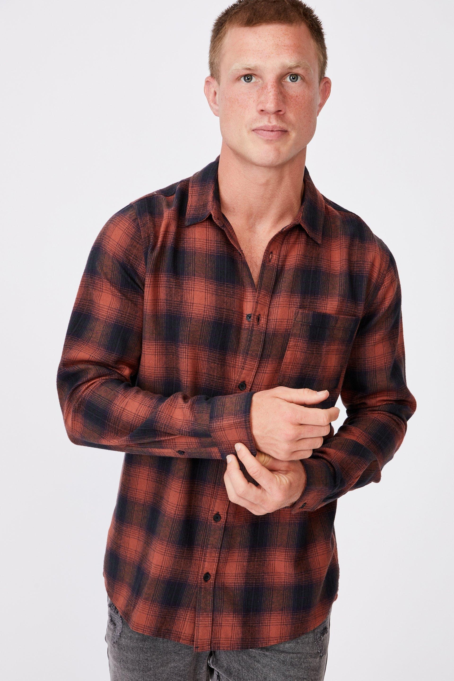 Washed long sleeve check shirt - burnt orange check Cotton On T-Shirts ...