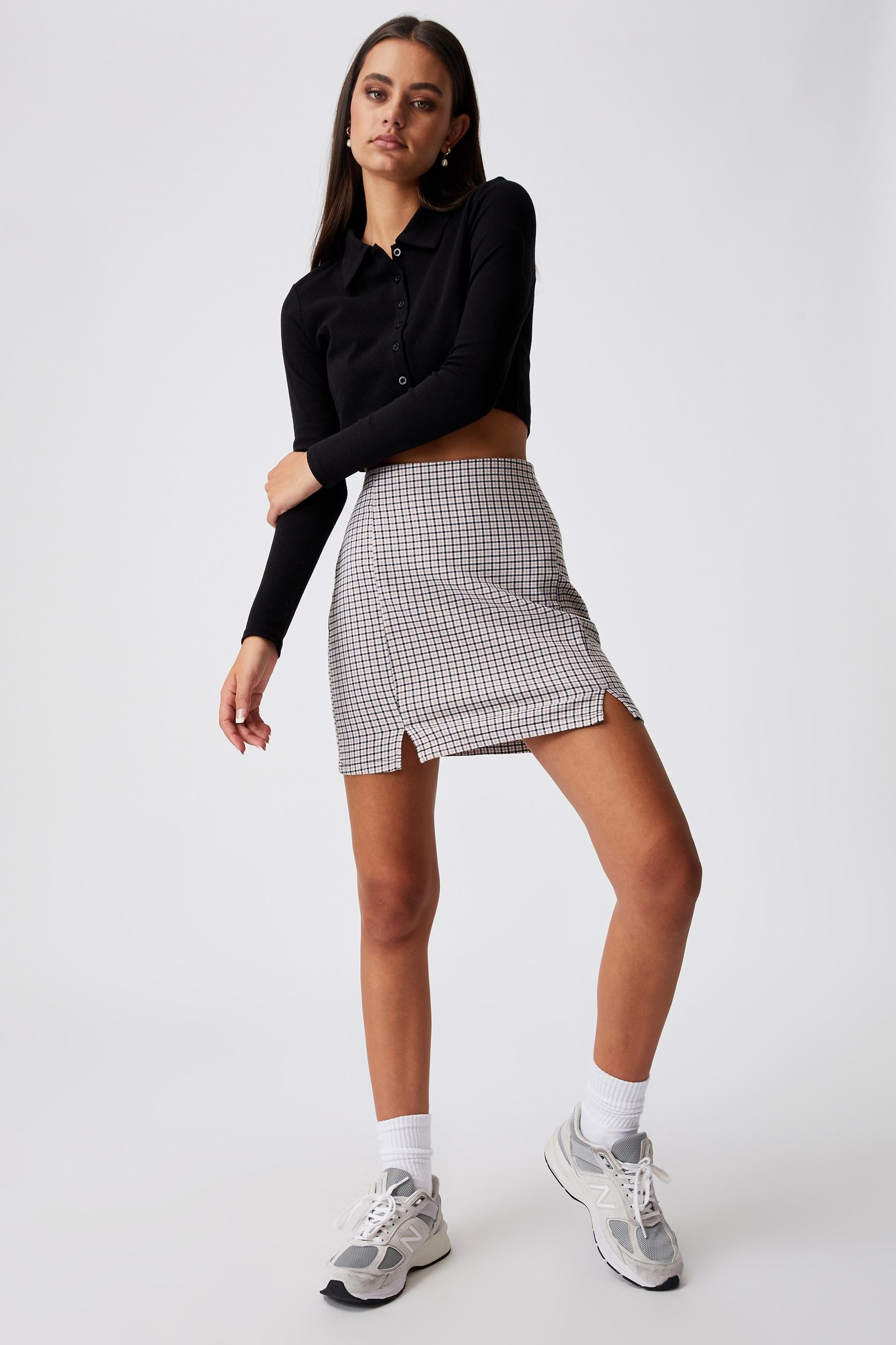 Double split mini skirt - millie gingham fawn Factorie Skirts ...