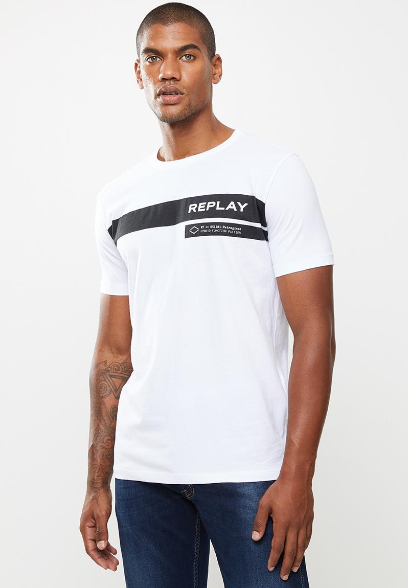 Replay retro stripe print tee - white Replay T-Shirts & Vests ...