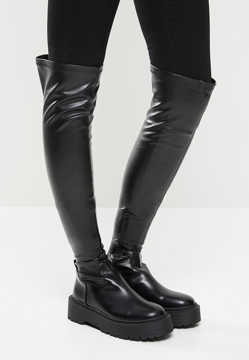 black over the knee chunky heel boots