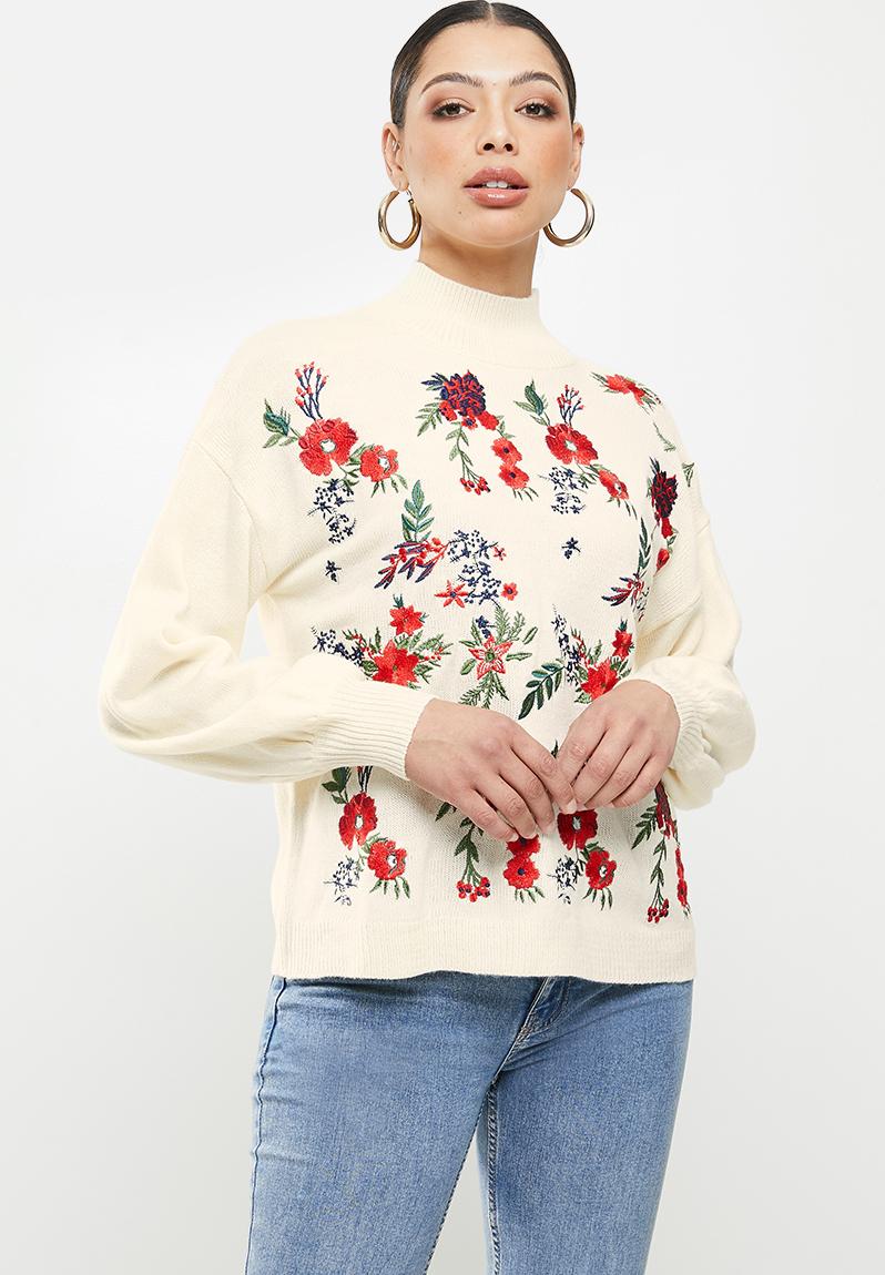 Floral embroidered jumper - cream Missguided Knitwear | Superbalist.com