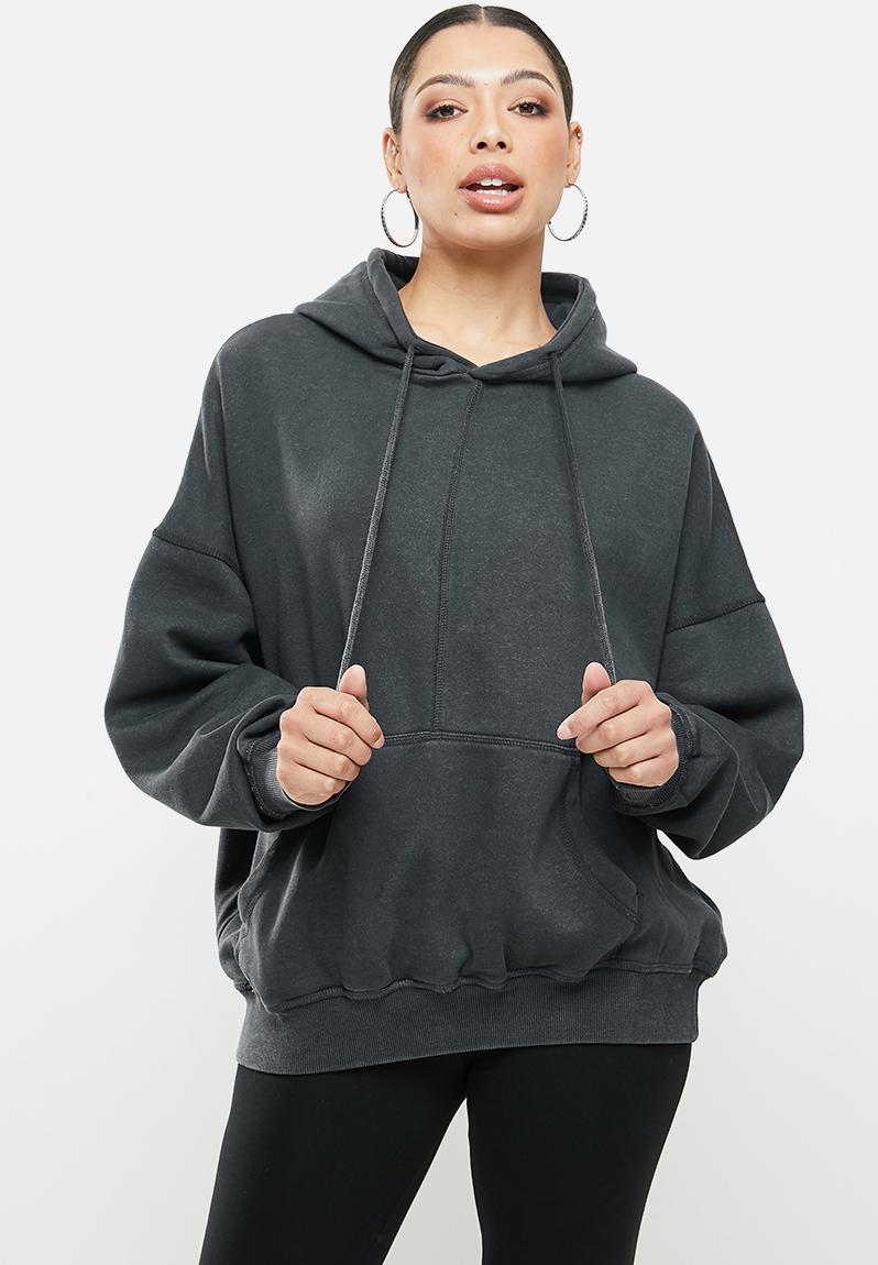 Acid wash exposed seam oversized - dark grey Missguided Hoodies ...