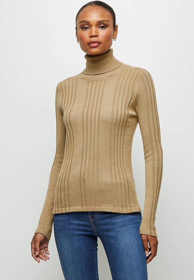 Basic Ribbed Poloneck Taupe Edit Knitwear