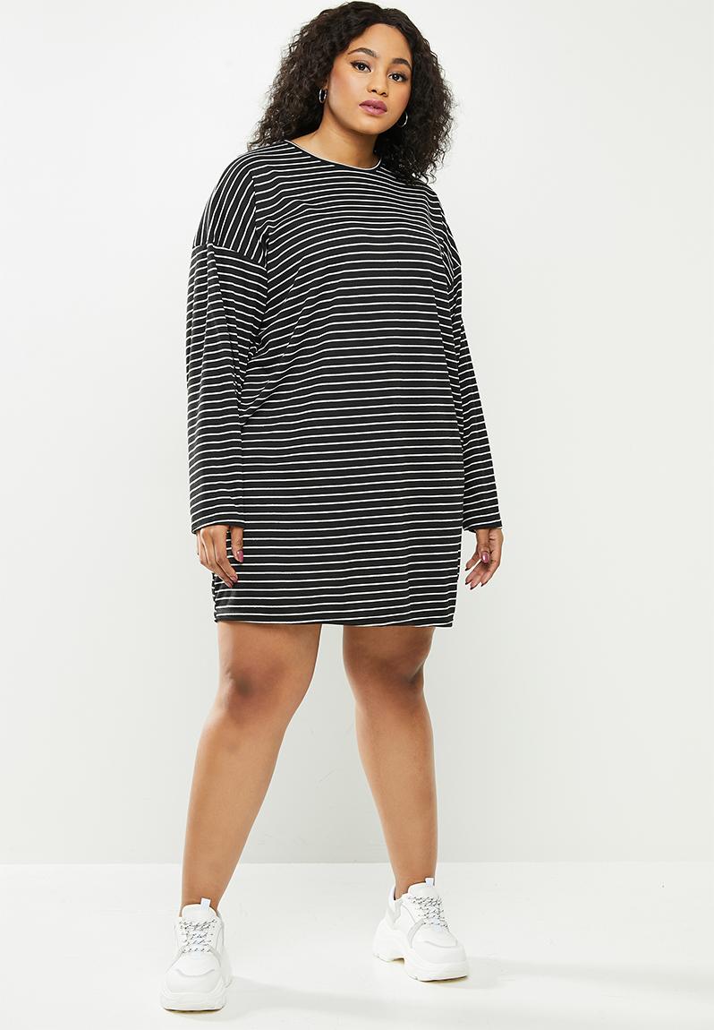 Plus Stripe Long Sleeve T Shirt Dress Black Missguided Dresses