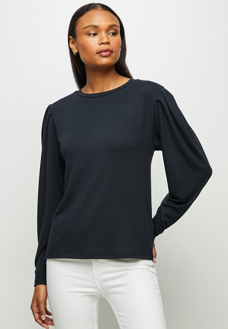 Warm handle mutton sleeve top - navy edit T-Shirts, Vests & Camis ...