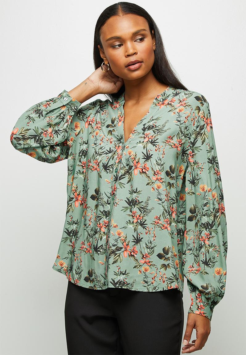 Mandarin collar shirt - sage botanical floral 1 edit Shirts ...