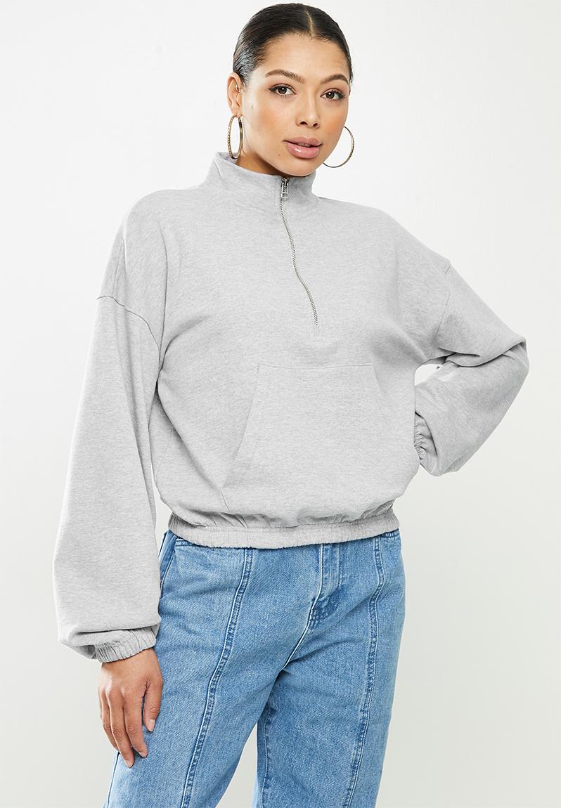 Coord zip sweatshirt kangaroo pocket - grey marl Missguided Hoodies ...