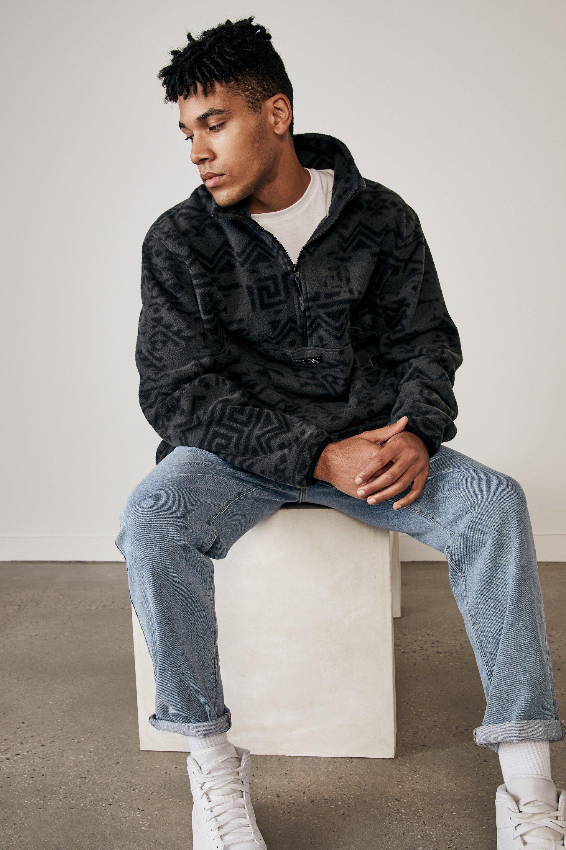 Teddy 1/4 zip - black/deconstructed aztec