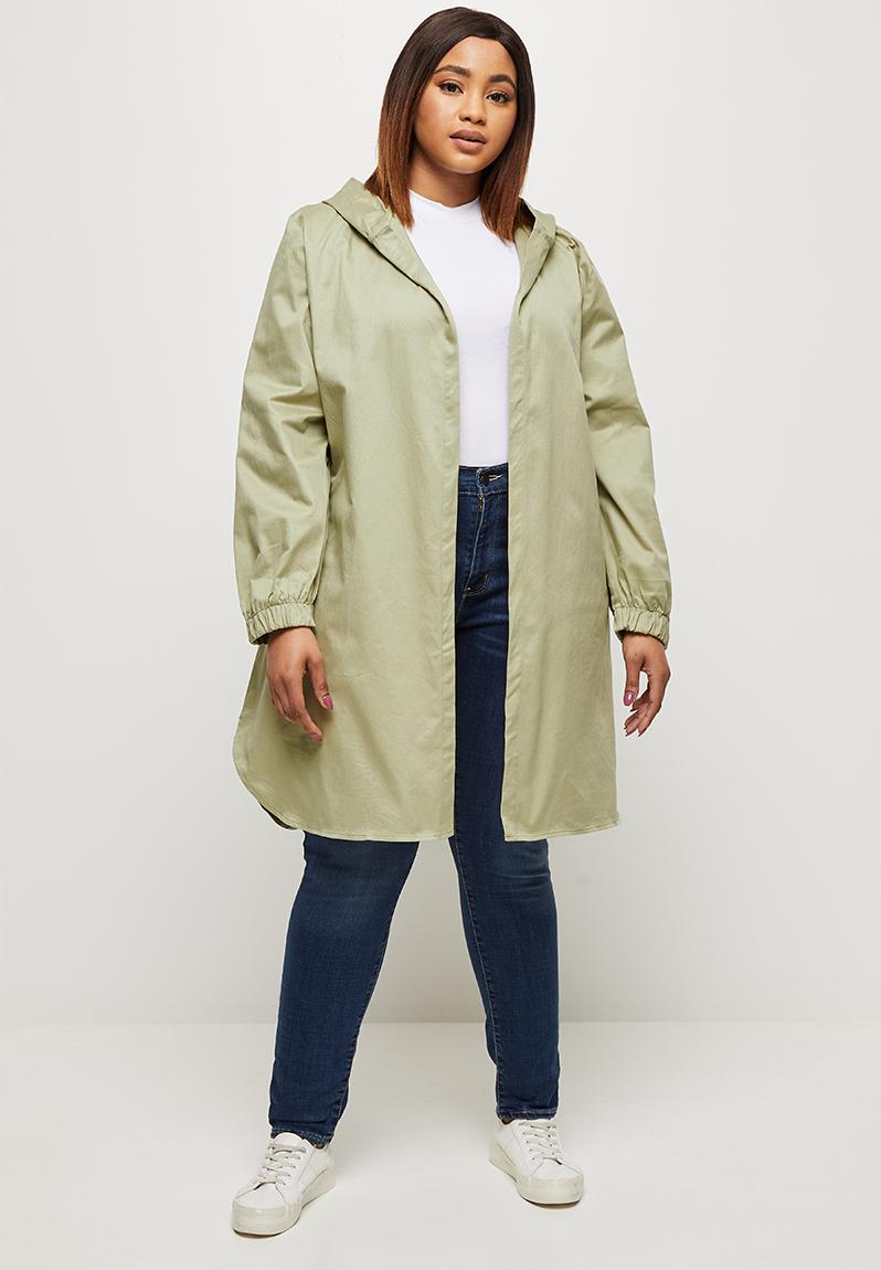 Hooded curved hem jacket - olive edit Plus Jackets & Coats ...