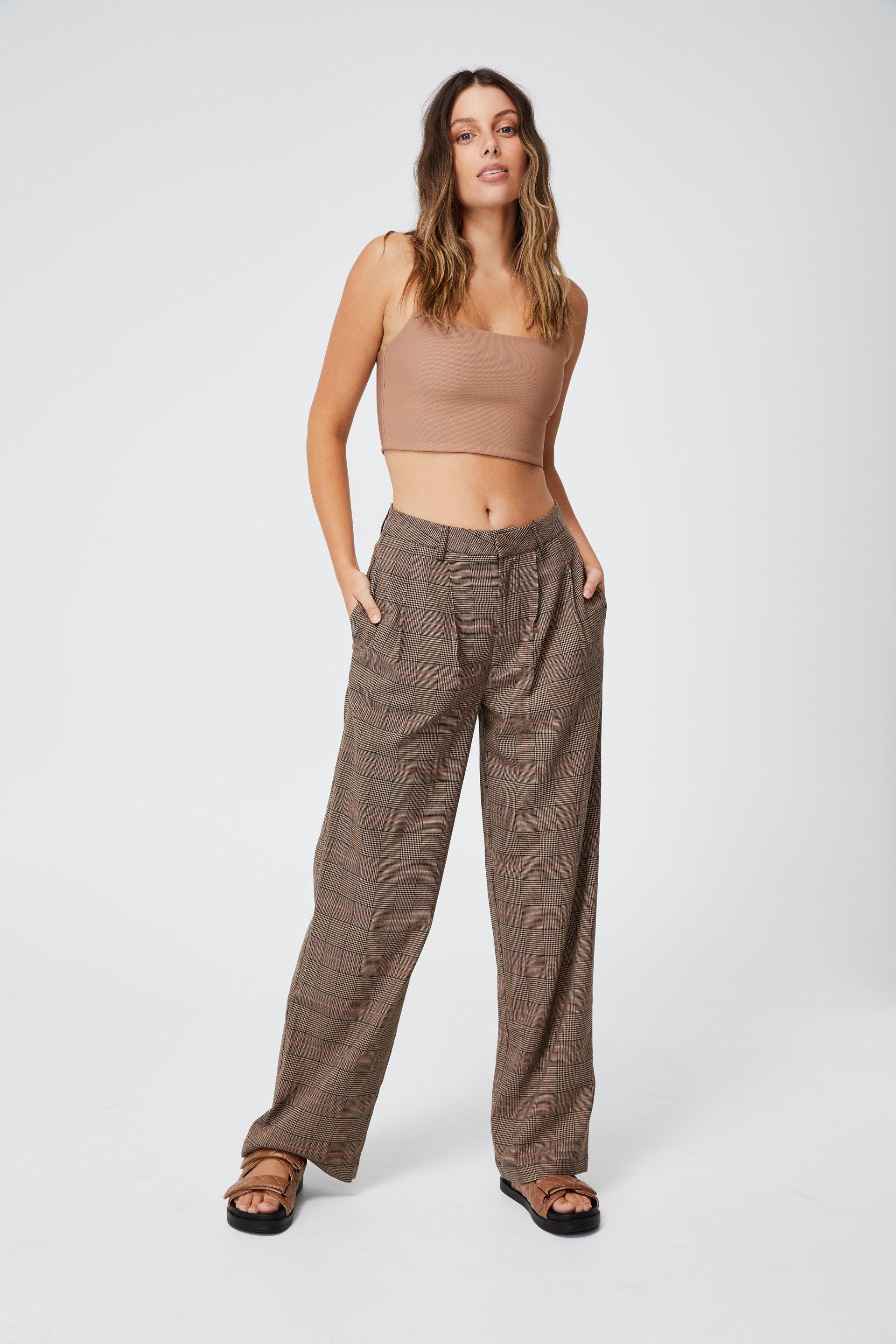 Jordan oversized pleat pant - brown check Cotton On Trousers