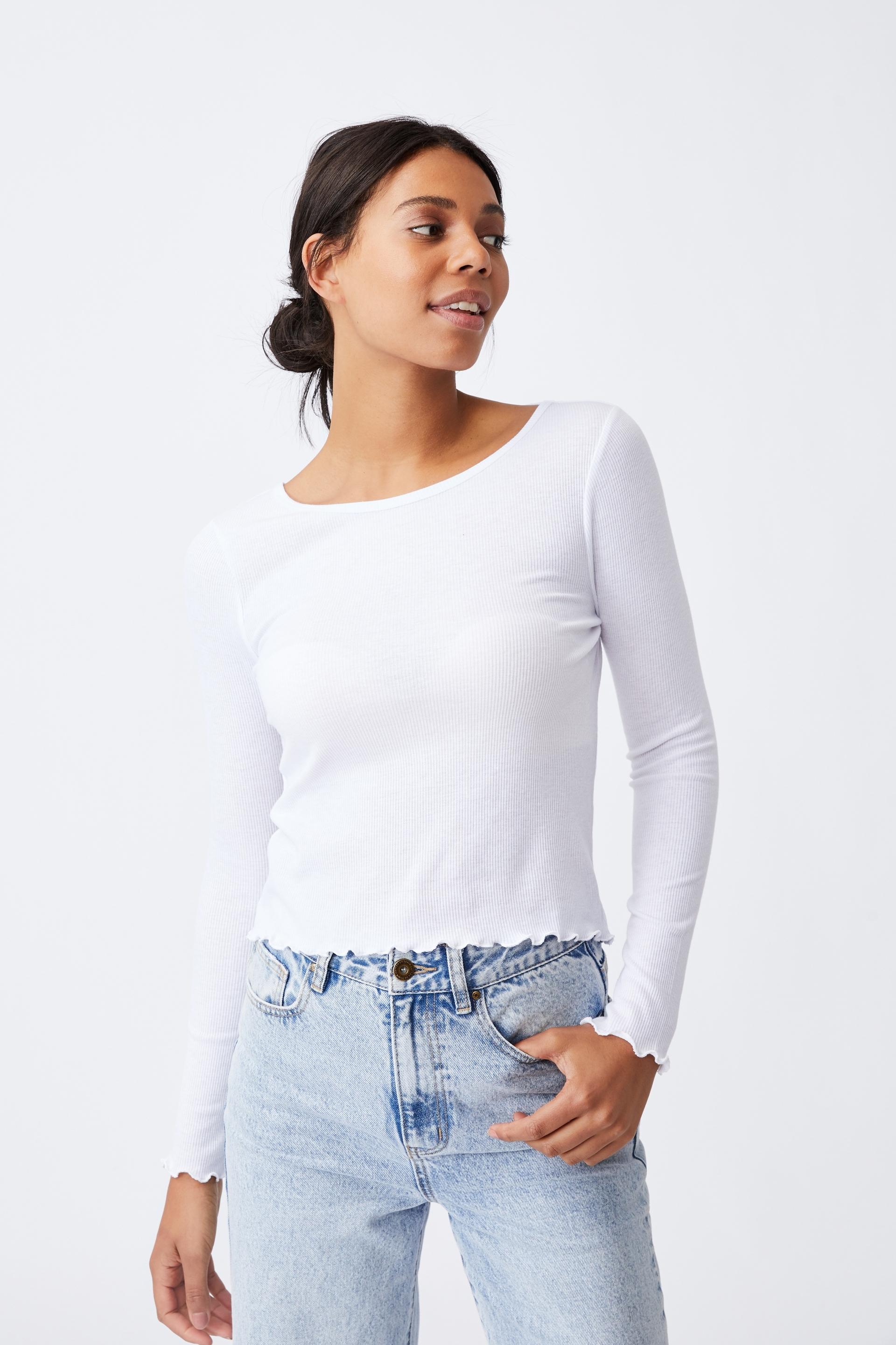 Rib crew neck long sleeve top - white Cotton On T-Shirts, Vests & Camis ...